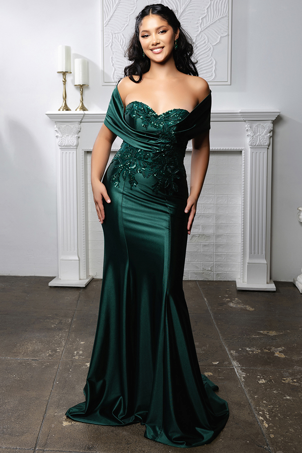 Off the Shoulder Sweetheart Neckline Stretch Satin MoB Dress