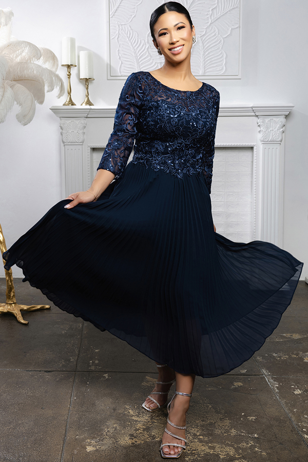 Sheer 3 Quarter Sleeve Bateau Neckline Midi Mama Dress