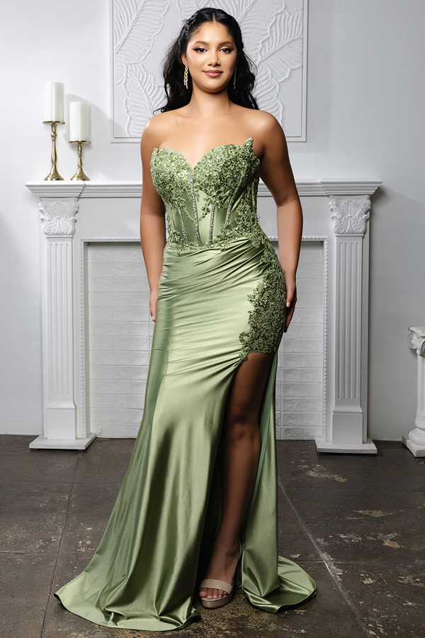 Strapless Trendy Sweetheart Stretch Satin Dress