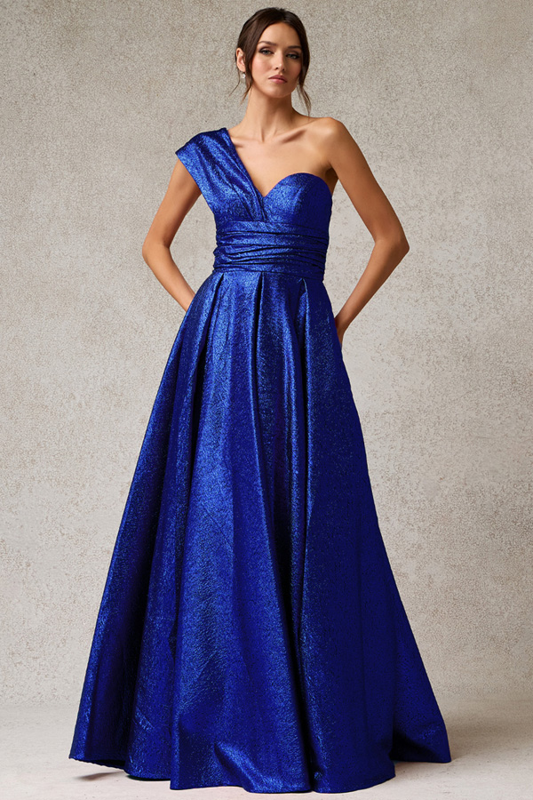 One Shoulder Sweetheart Jacquard Dress