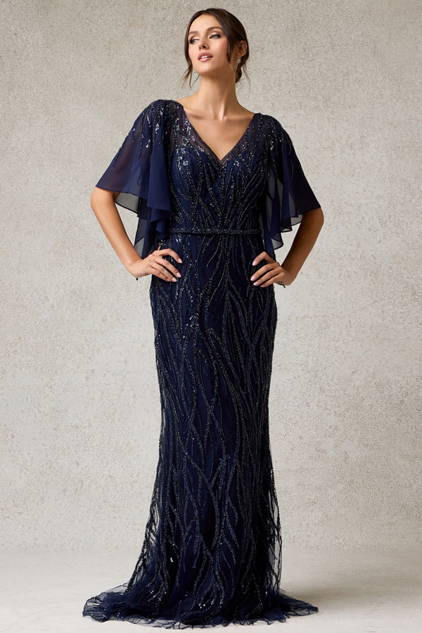 Capelet Sleeve V Neckline MoB Dress