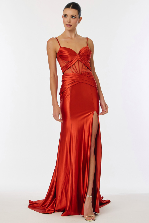 Sleeveless Pleated Illusion Stretch Crepe Dress