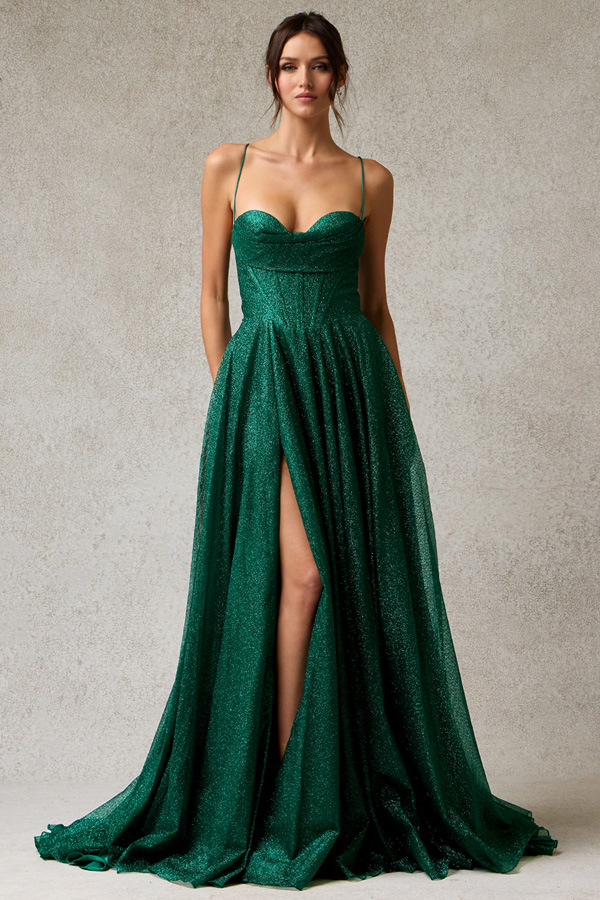 Spaghetti Straps Metallic A Line Dress