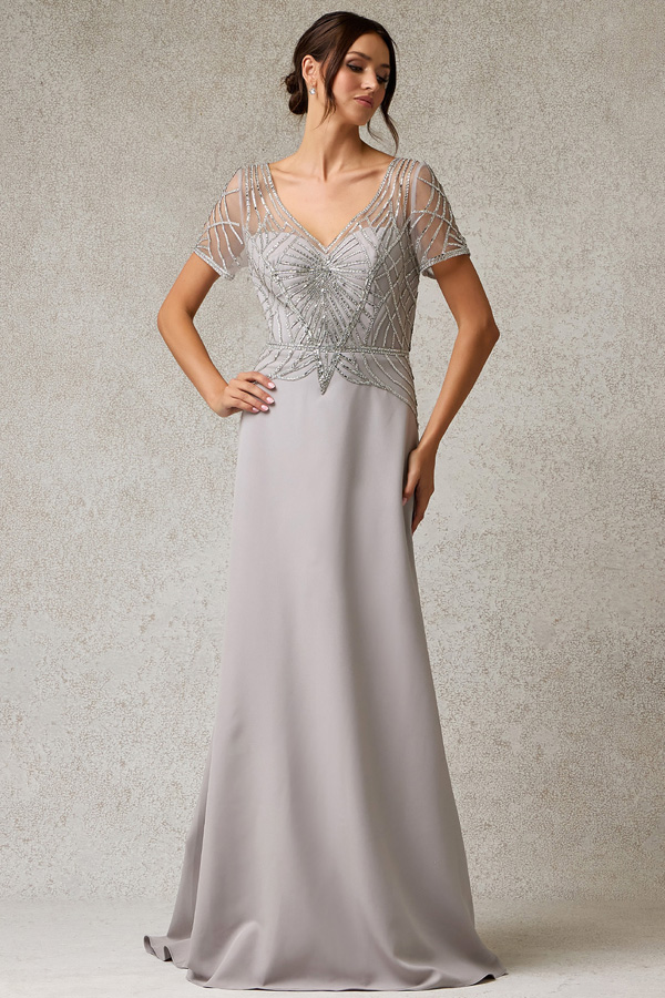 Sheer Embellished Half Sleeve A Line MoB Dress