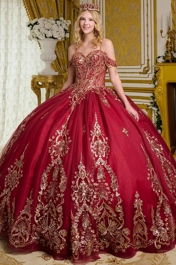 Off Shoulder Sweetheart Bead Work Top Quince Dress