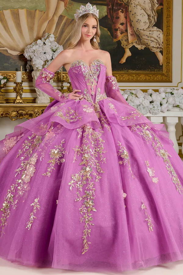 Detached Long Sleeve Sweetheart Wider Ball Gown
