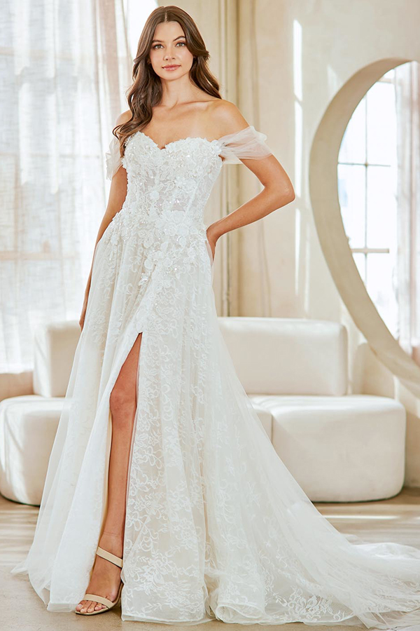 Off Shoulder Sleeve Sweet A Line Wedding Dress