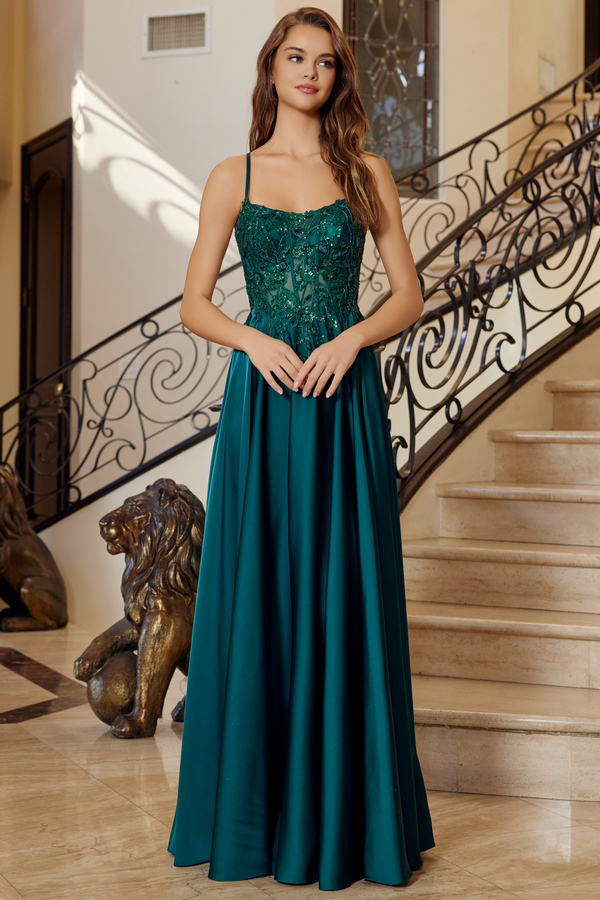 Sleeveless Spaghetti Straps A Line Satain Dress