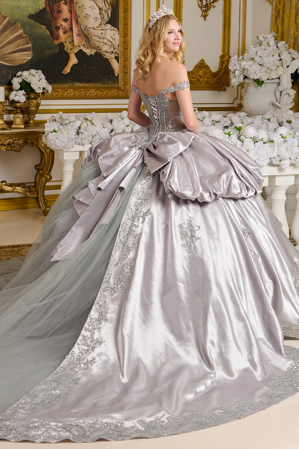 Cascading Bubble Overlay Off Shoulder Quince Dress