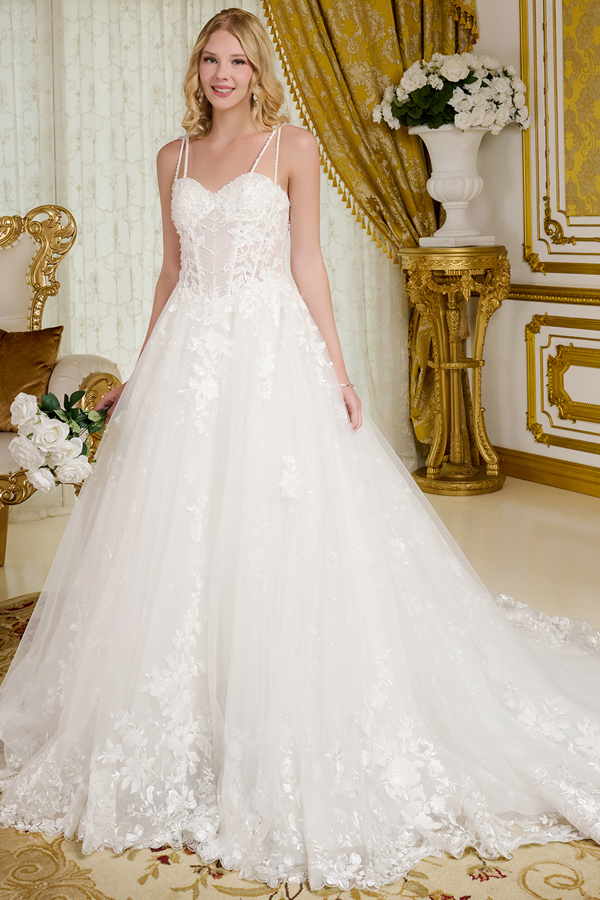 Double Straps Sweetheart Neck A Line Wedding Gown