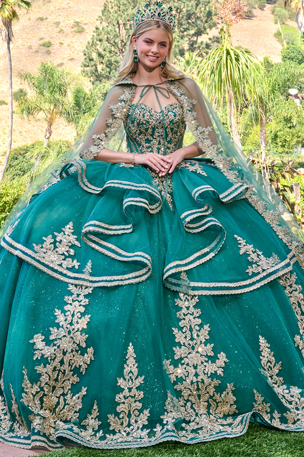 Strapless Sweetheart Gold Embroidery Ball Gown