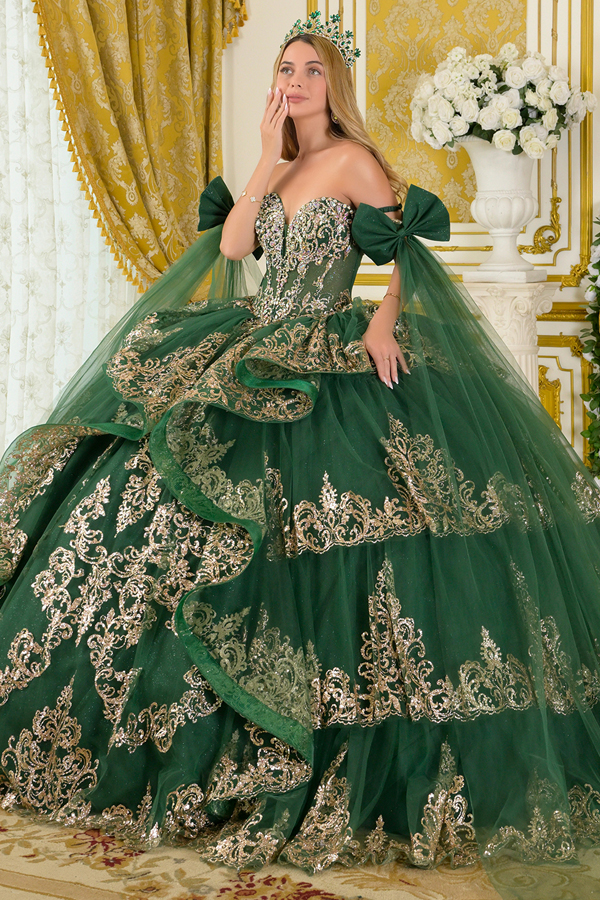 Off Shoulder Bow Sleeve Embellished Quince Dress