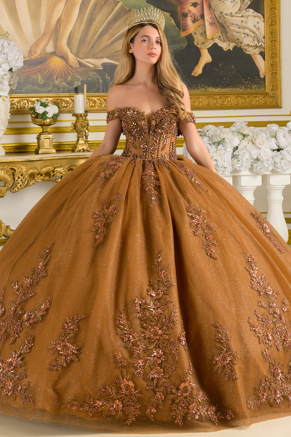 Fold-over Off Shoulder Brown Quince Ball Gown