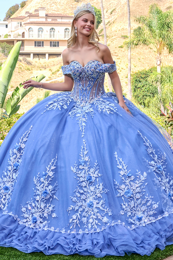 Off Shoulder Illusion Top Mini Ruffle Ball Gown