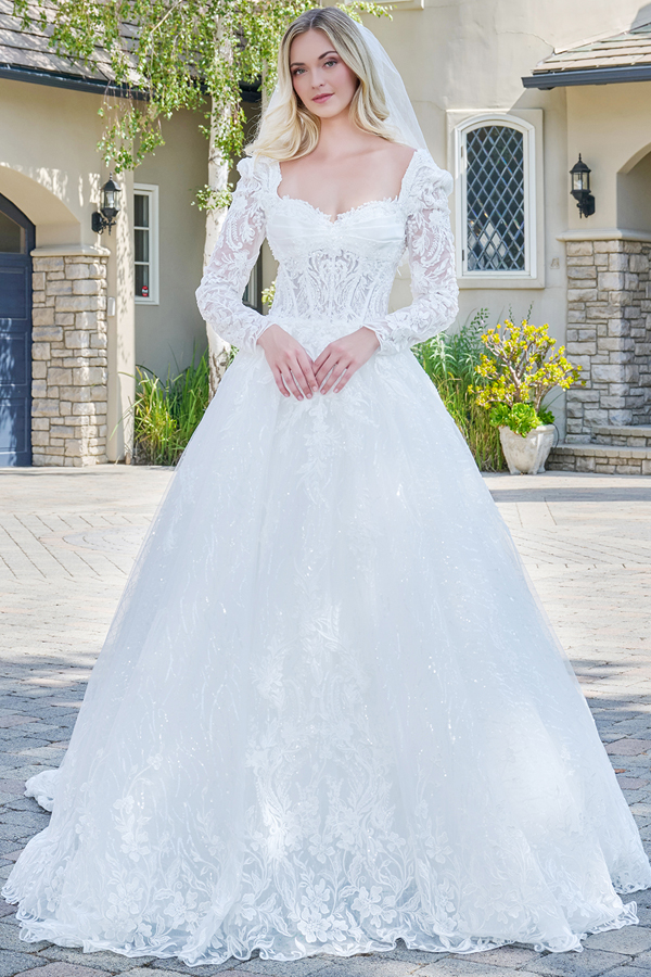 Long Sleeve Sweetheart Neck A Line Wedding Gown