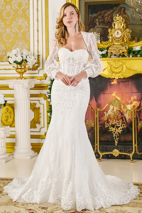 Mermaid Wedding Gown w/ Latern Sleeve Bolero
