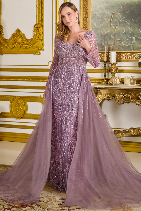 Bead Sequin Sparkle MoB Dress w/ Overskirt