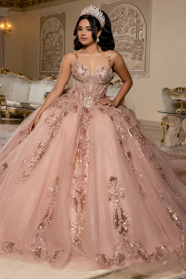 Sleeveless Spaghetti Straps Basque Waist Ball Gown