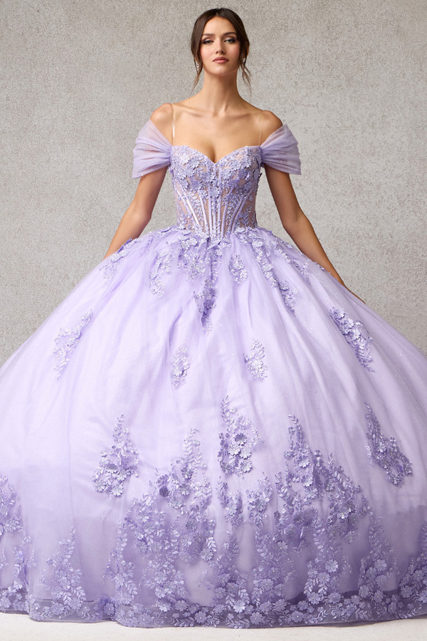 Ballgown w/ Gathered Off Shoulder Sleeve