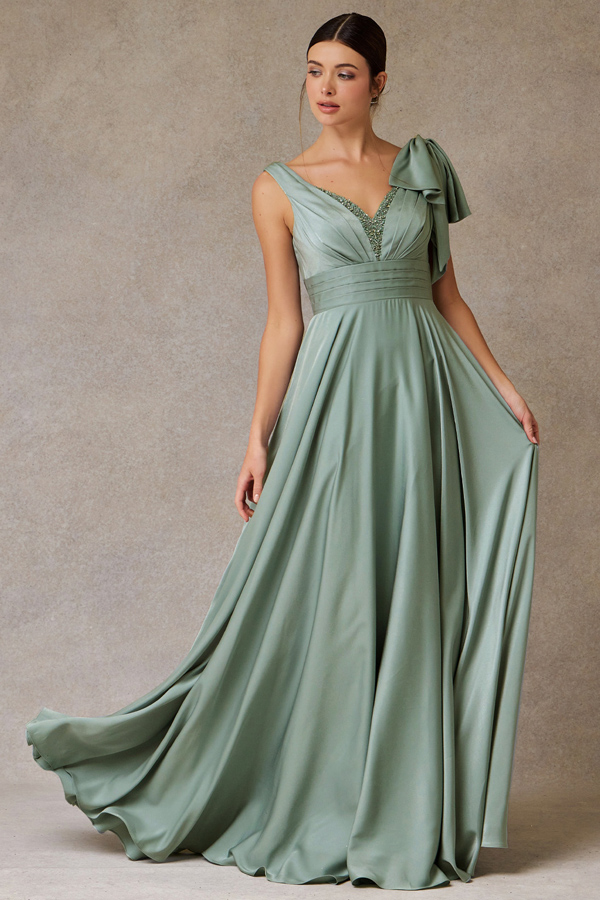 Sleeveless Plunging V Neck A Line Dress