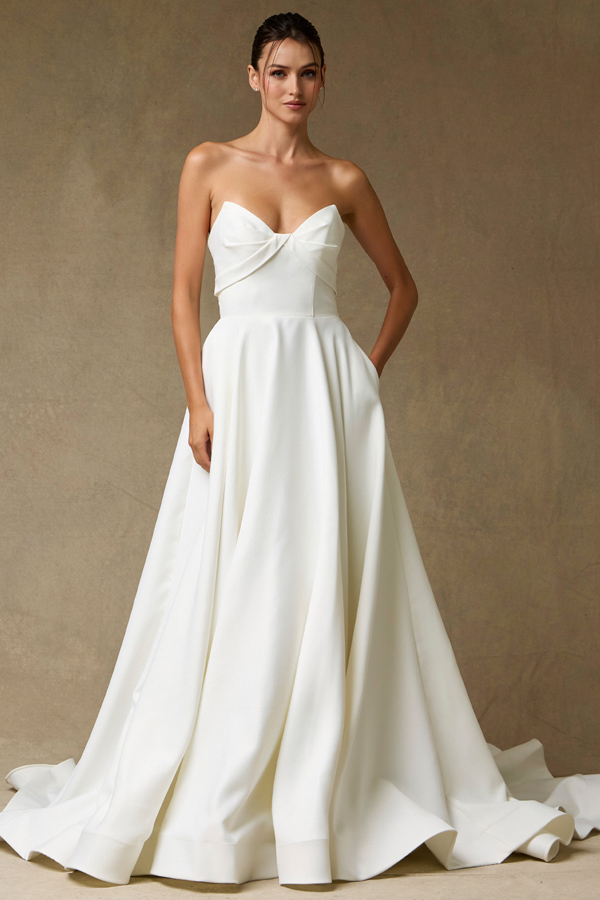 Strapless Pleat Top Stretch Satin Bridal Gown