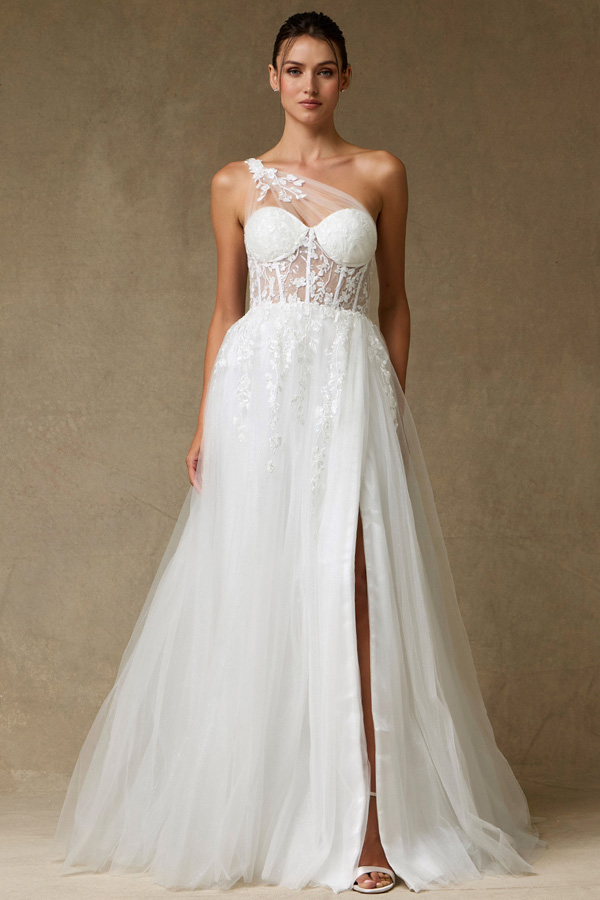 One Shoulder A Line Wedding Gown