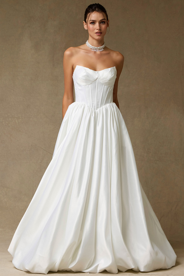 Strapless Sweetheart Bubble Hem A Line Wedding Dress