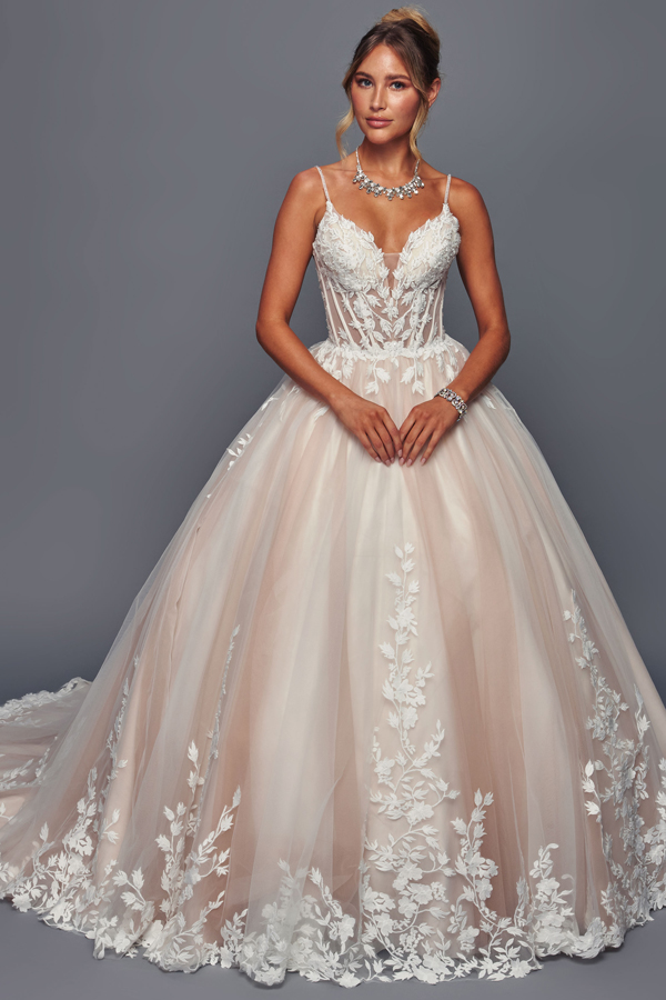 Sleeveless Skinny Straps A Line Wedding Gown