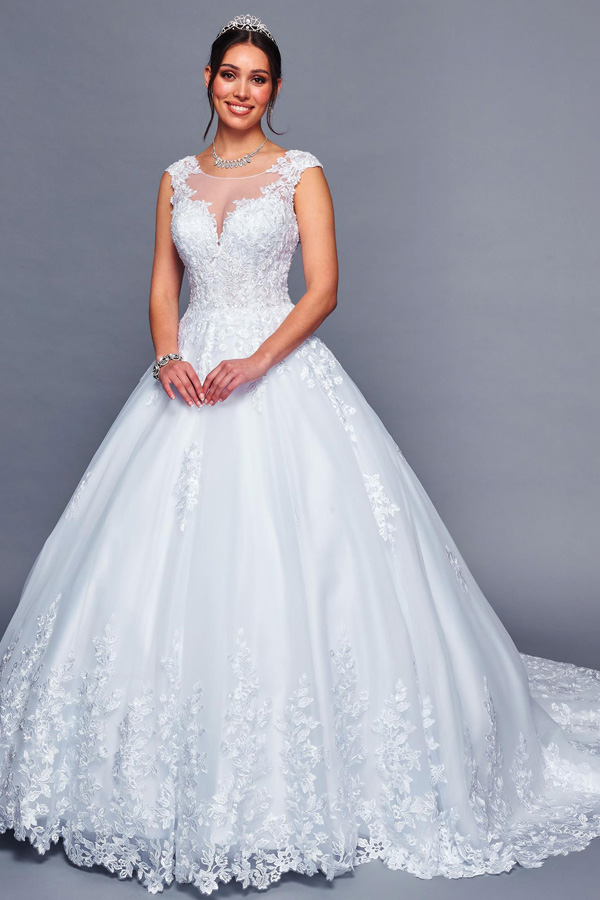 Cap Sleeve Illusion Boat Neckline A Line Wedding Gown