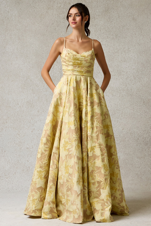 Sleeveless Sweetheart Long A Line Jacquard Dress