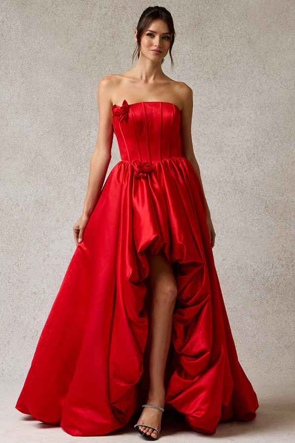 Strapless Straight Neckline Long A Line Bubble Dress