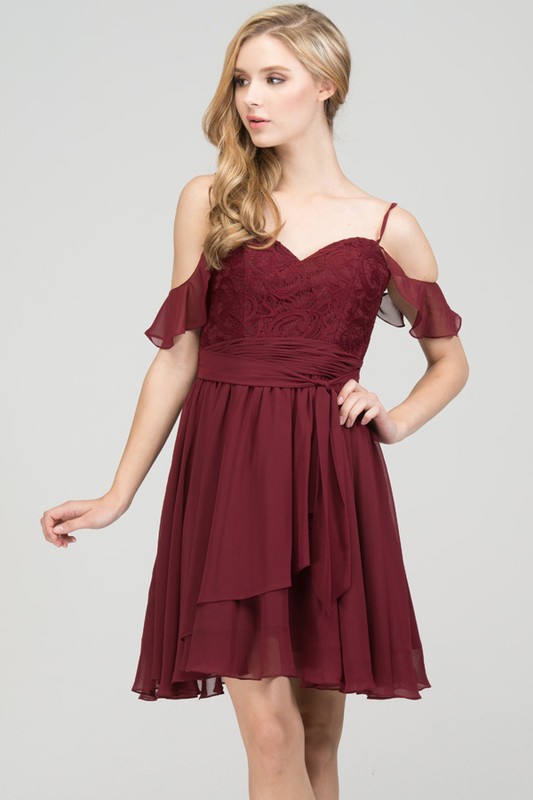 Off Shoulder Lace Top with Ruffled Skirt Dress
