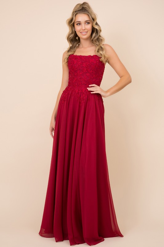 Boat Neck Embroidered Top Prom Gown