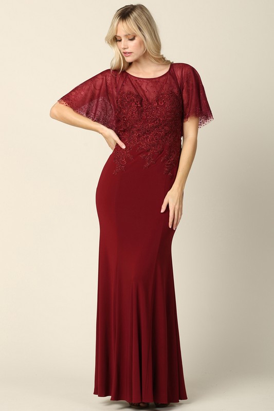 MoB gown with Sleeved Lace Top and Jewel Detail