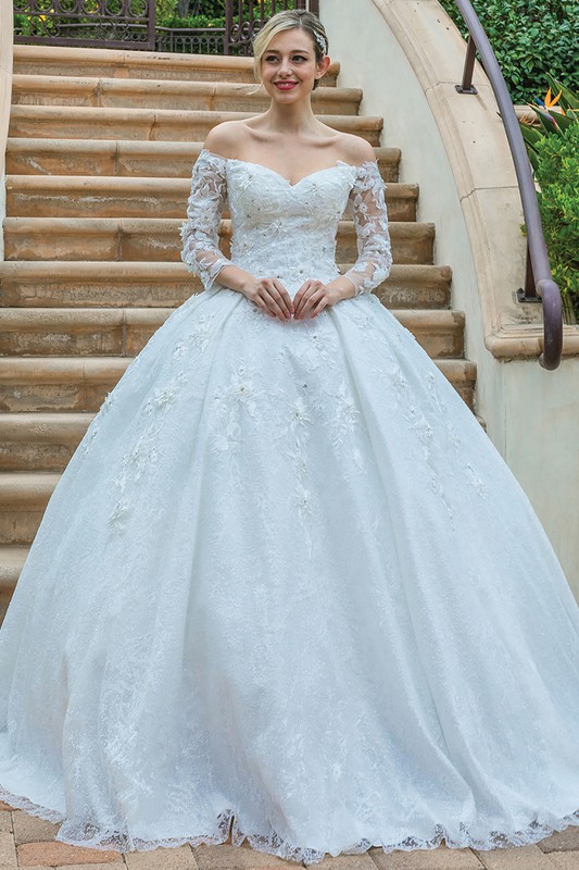 Off Shoulder Long Sleeve Bridal Gown