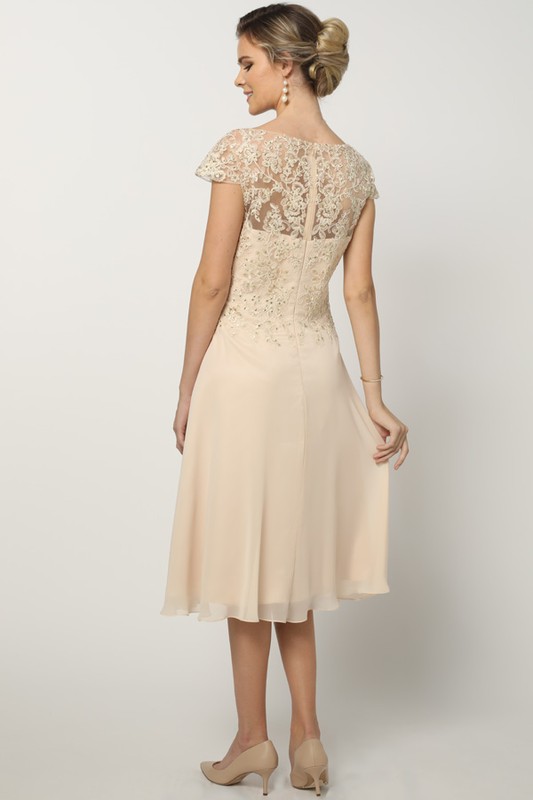 Lace Top Cap Sleeve Mother of the Bride Dress