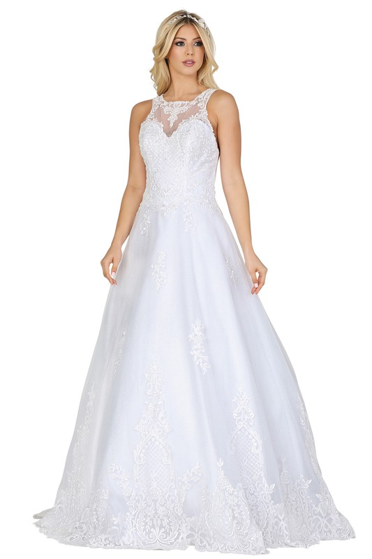 A-Line Lace Halter Top Bridal Dress