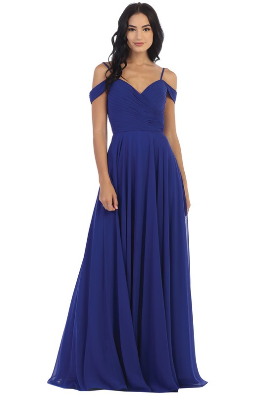 Pleated Off Shoulder Chiffon Gown