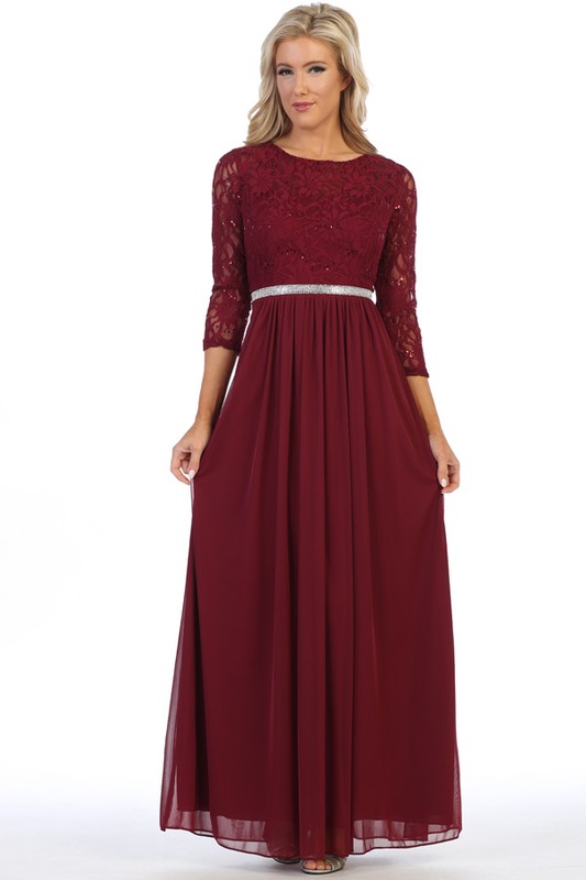 Laced Long Sleeve Evening Dress