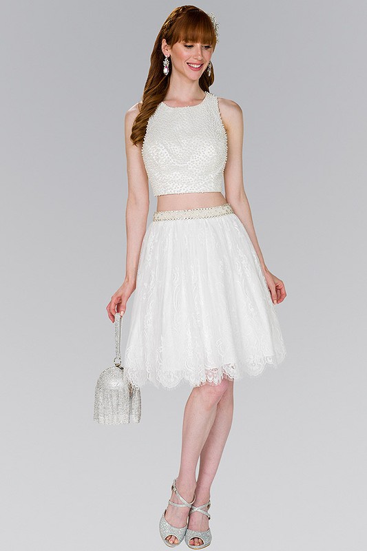 A-Line Scoop Neck Short Tulle with  Sequins