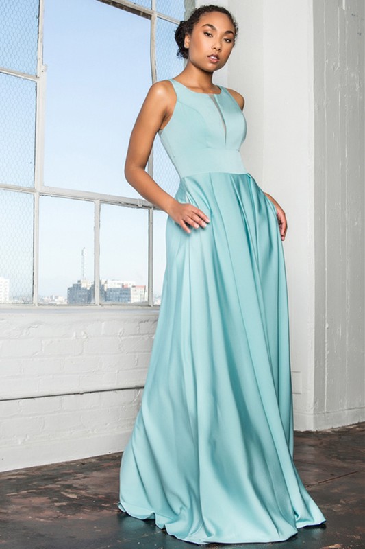 Prom Dress with Notched Scoop and Long Skirt