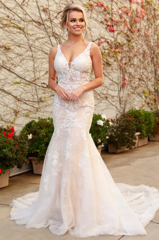 Classic Plunging Neckline Lace Mermaid Gown