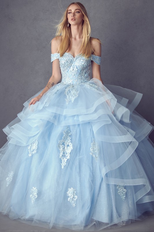 Off Shoulder Layered Quince Gown, Ballgown