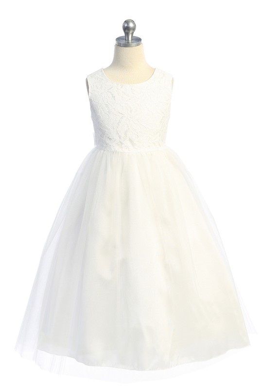 Bridal Lace Top Tea Length Girl Dress
