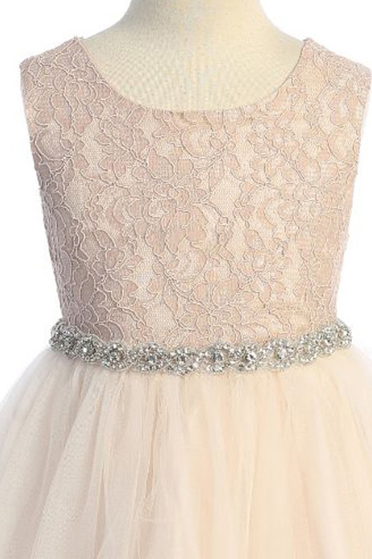 Bridal Lace Top Tea Length  Dress Rhinestone