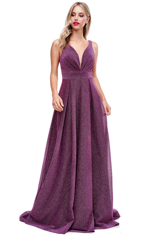 Glitter Sleeveless V Neck A Line Gown