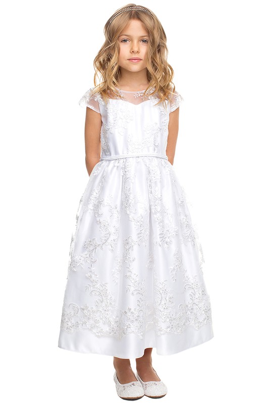 Sequin Cord Embroidered Lace Satin Girl Dress