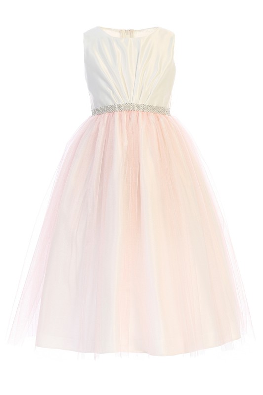 A-Line Ankle Length Pleated Satin Tulle Dress