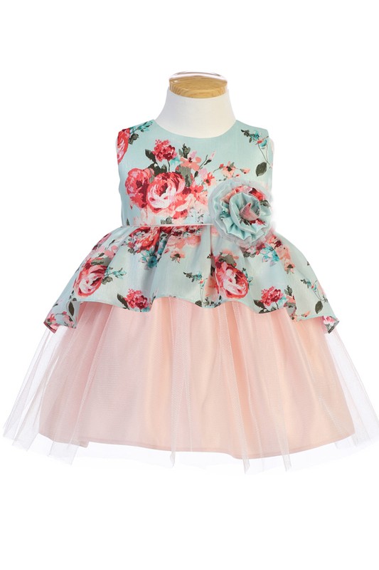 Floral Print Peplum and Tulle Dress