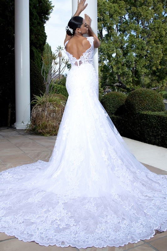 Plunging Neckline Lace Mermaid Wedding Gown